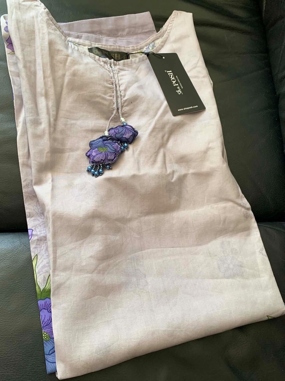 Lavender Printed  Cord Set For Women Cotton Dress  with Floral Tassel